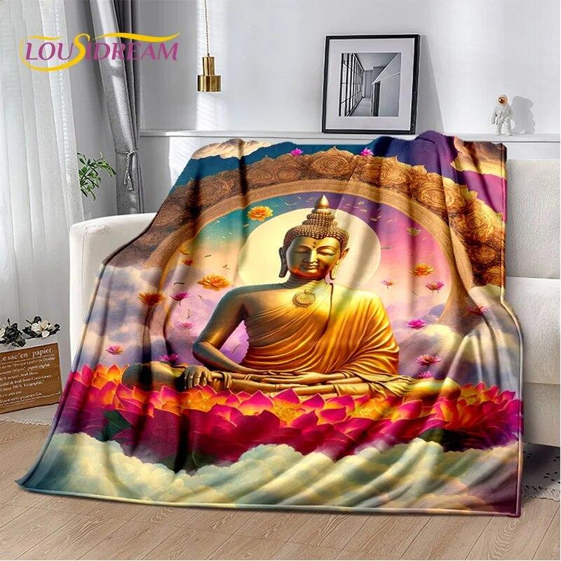 HD Buddha Buddhismus Víra Meditující Náboženství Sakyamuni Bodhisattva Modlitební deka Měkká deka pro domácí postele Pohovka Kid