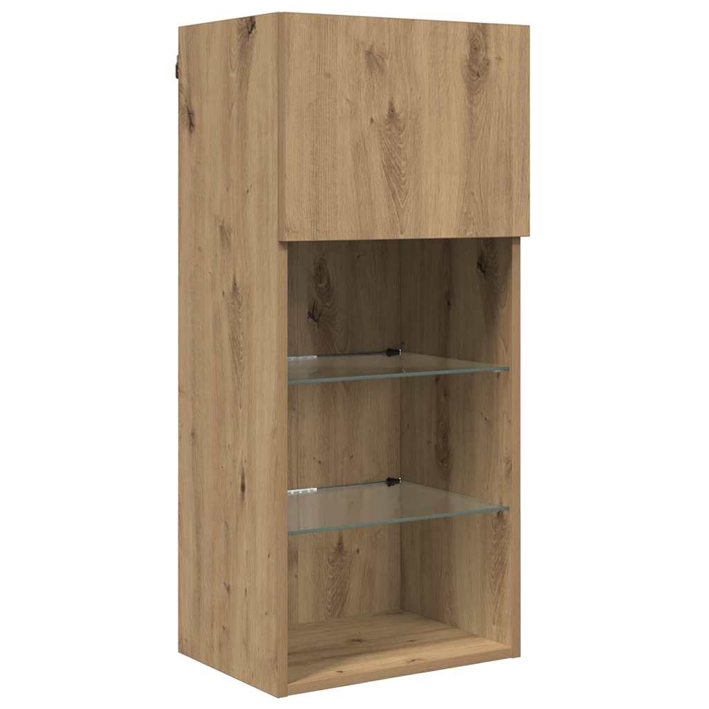 Wall Mounted TV Unit with LED Lighting 5 pcs Artisan Oak Finish 40.5 x 30 x 90 cm