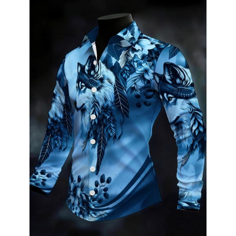 New Black Skeleton Mandala Floral Print Men's Long Sleeved Shirt with Dark Retro Style Slim Casual Shirt