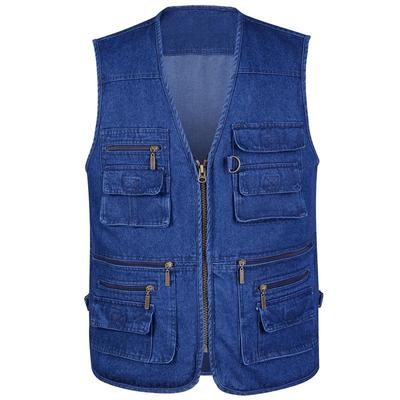 Men's V-Neck Multi-Pocket Outdoor Casual Fishing Denim Vest