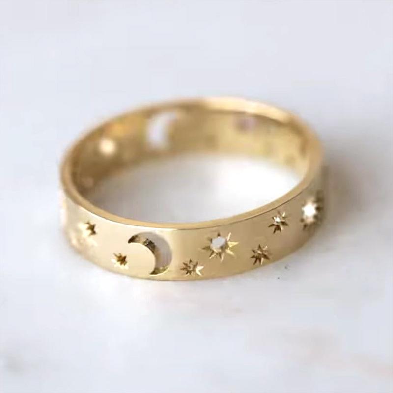 1Pc Simple Star and Moon Hollow Ring, Suitable for Both Men and Women
