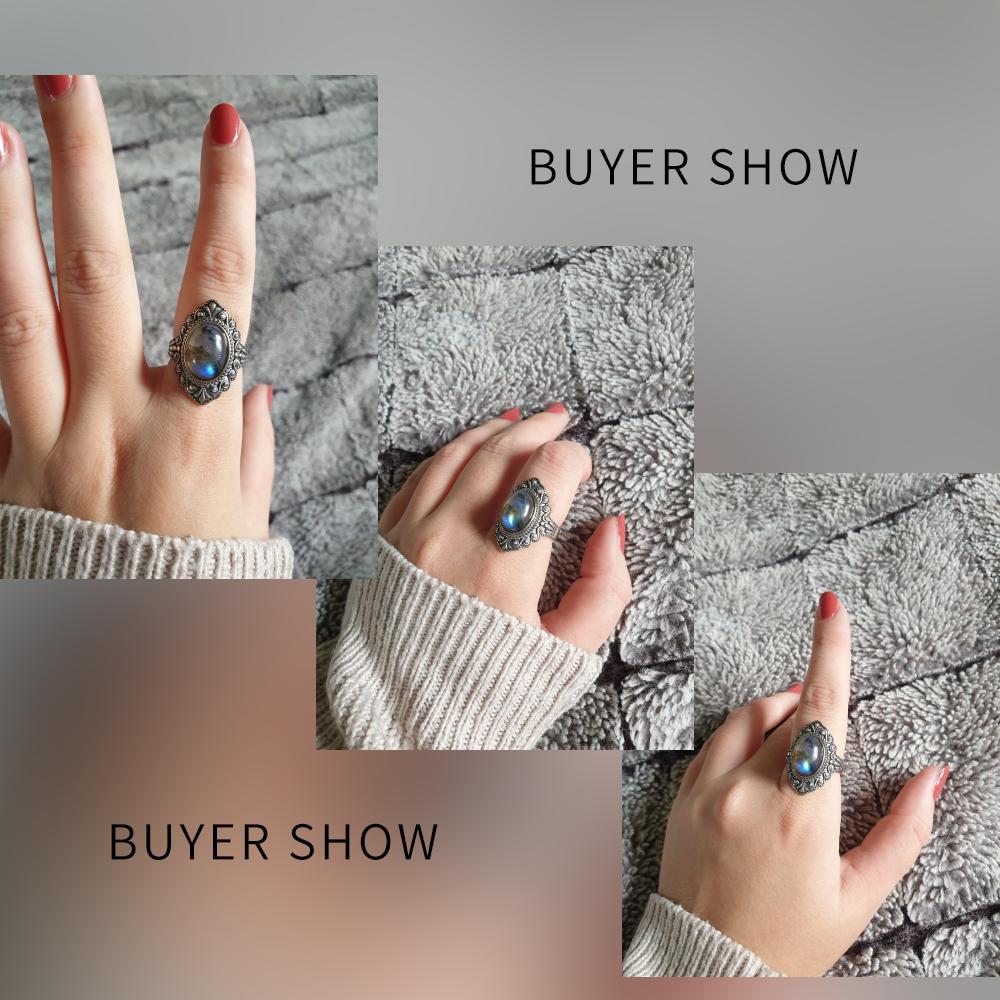 Oval Natural Labradorite Rings for Women Men CopperRing Finger Ring Retro Gemstone Rings Jewelry Party Gift