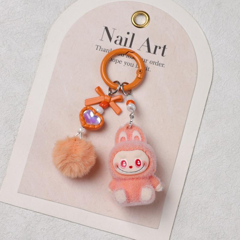 Doll Flocking Rabbit Student Lanyard Keychain Cute Bag Pendant Cute
