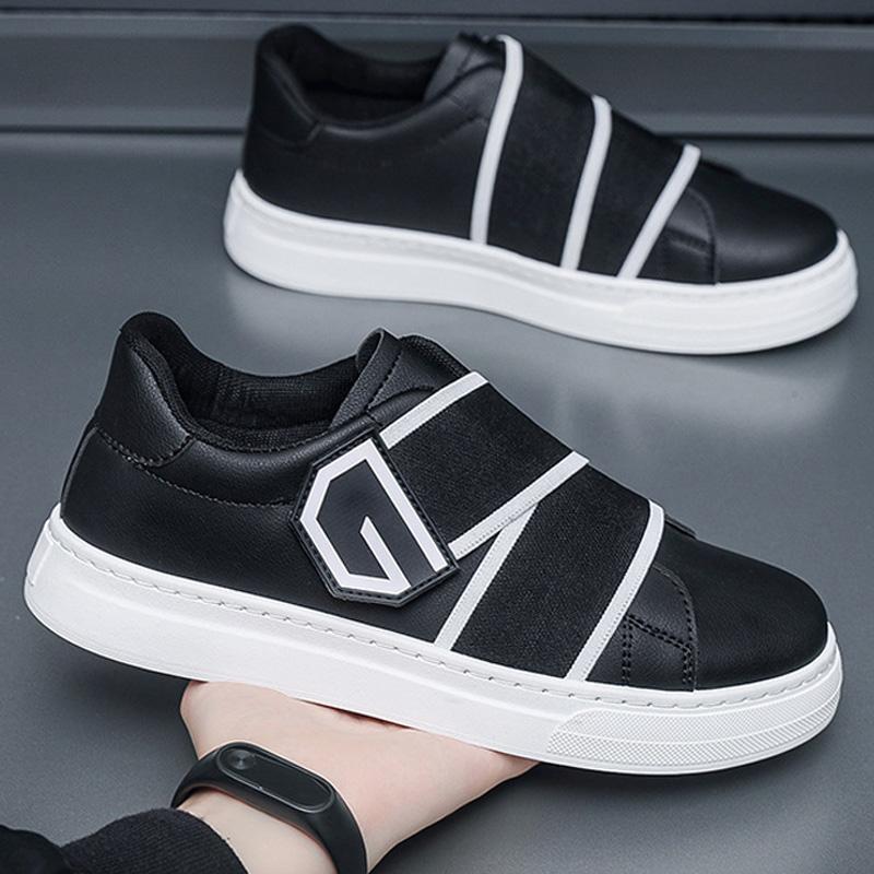 Trainer Men Fashion Stretch Strap Hook & Loop Skate Shoes Men's Sneakers Flats Running Shoes New Breathable Leather Casual Shoes