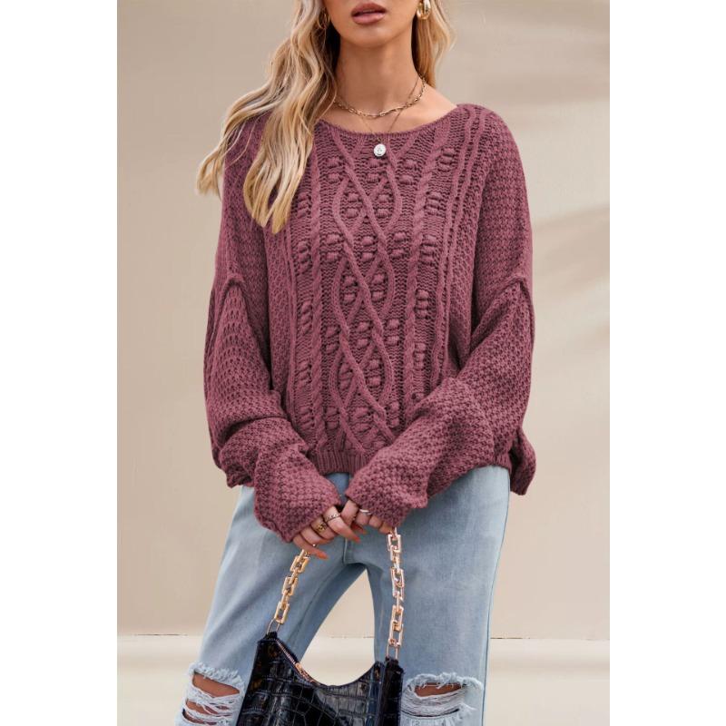 Autumn and winter new hot-selling round neck twisted rope twist loose solid color knitted sweater women