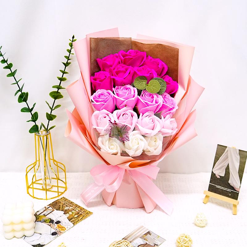 18 Rose Soap Flower Bouquet Gift Box for Qixi Valentine's Day