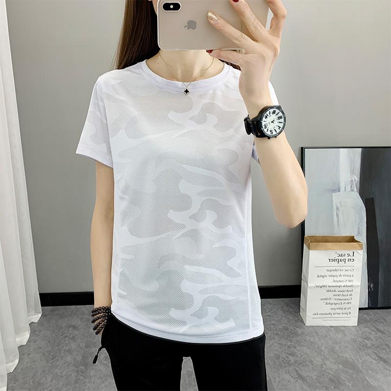 

Quick Drying Short Sleeved Women s Summer Outdoor Thin Top Women s Fitness Round Neck Camouflage T-shirt XXXXL белый