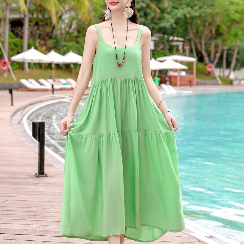 Elegant Sling Dress for Women Plus Size Casual Summer Long Dress Vintage Middle-aged Women's Clothing
