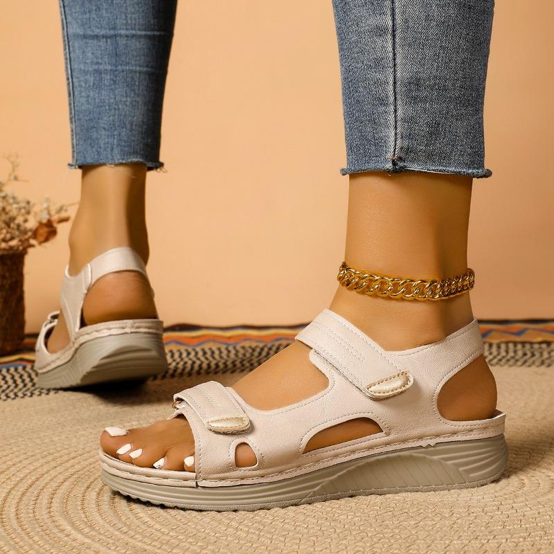 New summer women's shoes large size platform casual sandals with Velcro wedge sandals