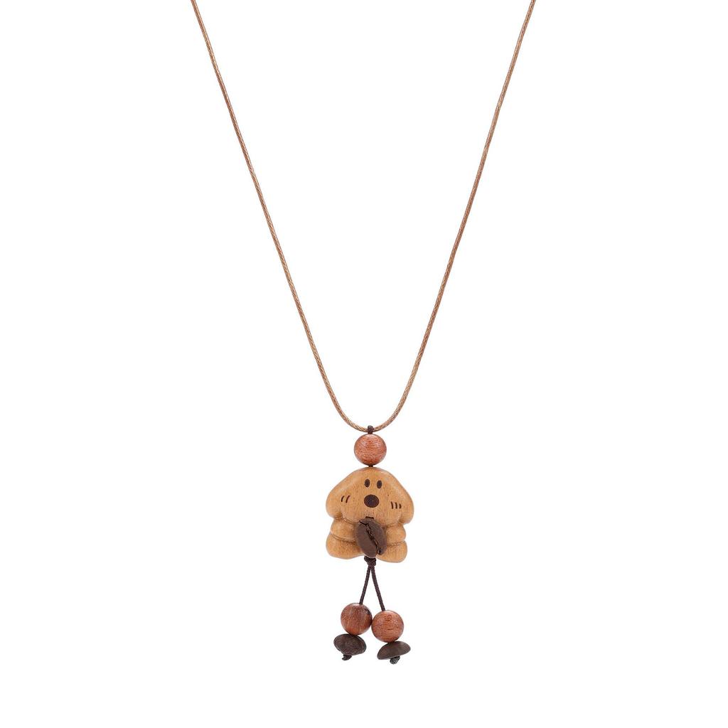 Wooden Coffee Bean Puppy Pendant Necklace - Light Luxury Accessory for Women