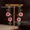 French Retro Pink Enamel Flower Earrings Women Vintage High-end Exquisite Long Fragrant Style