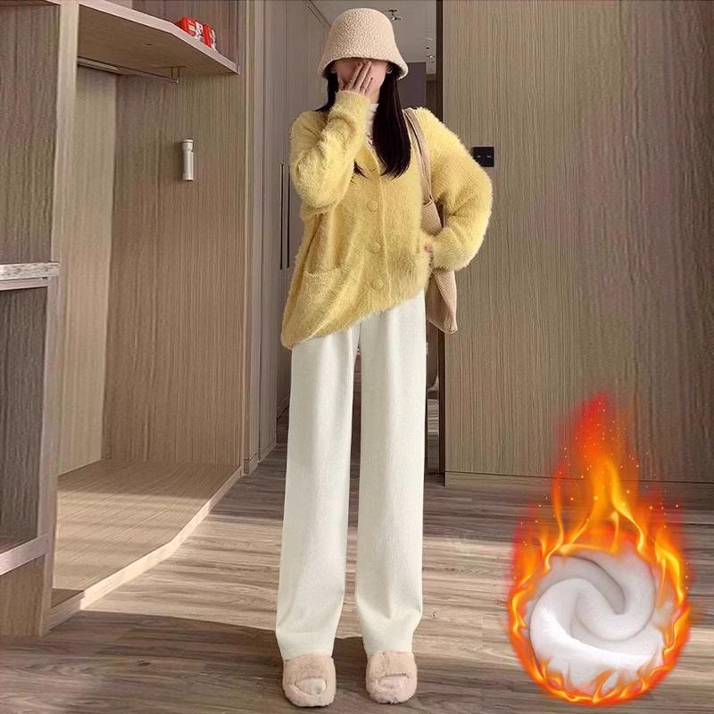 Maternity Fleece Wide-Leg Pants: Cozy, Loose-Fit for Spring, Autumn, Winter – Ideal Postpartum Wear