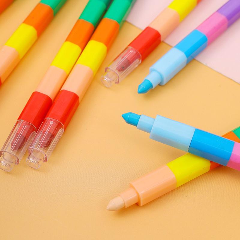 Drawing Supplies 6 In1 Ballpoint Pen 8-Color Boxed Crayon 12-Color Building Blocks Crayon Multifunction Graffiti Accessories ZYF