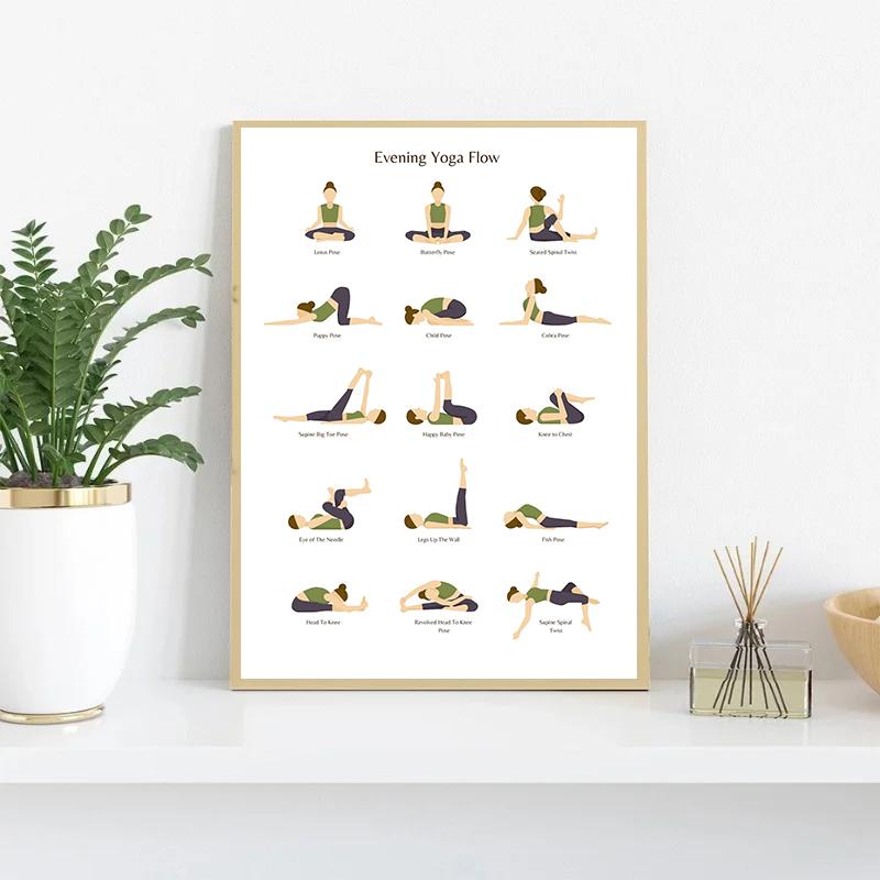 Morning Yoga Routine Canvas Painting Exercise Yoga Poses Posters and Prints Modern Wall Art Picture for Gym Yoga Studio Decor