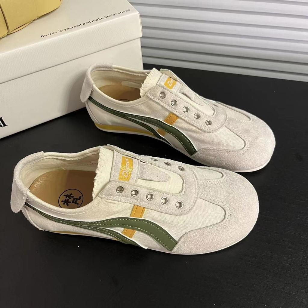 Popular flat-bottomed canvas German training shoes women's models 2025 summer new thin breathable little white shoes one pedal Forrest Gump shoes