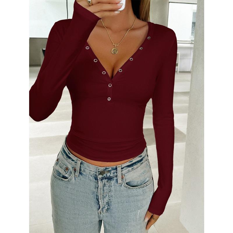 Women's Y2K Temperament Slim Solid Color Long-sleeved Top Tshirt