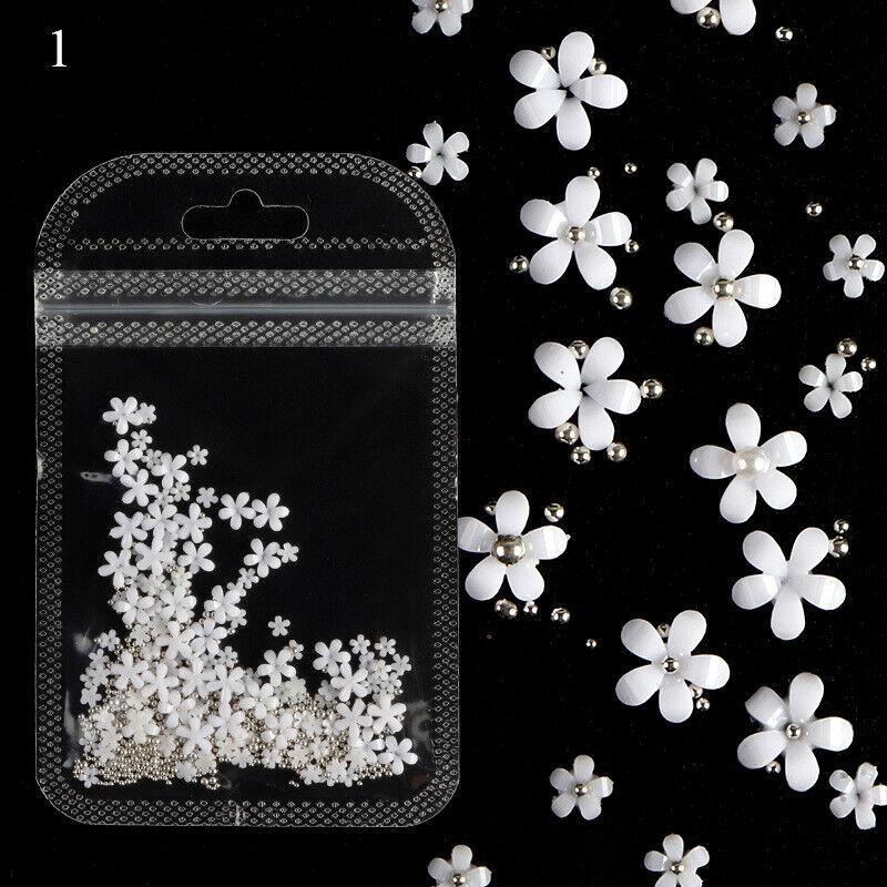 200Pcs Acrylic Crystal 3D Flower Nail Art Decoration Cute Mixed Size Manicure _A
