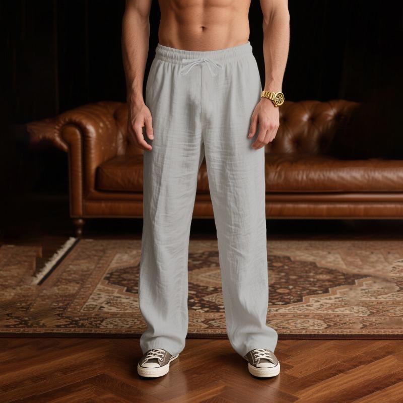 Męskie Letnie Spodnie Lniane Pomarańczowe Luźny Krój Talia na Sznurek Codzienne Proste Spodnie