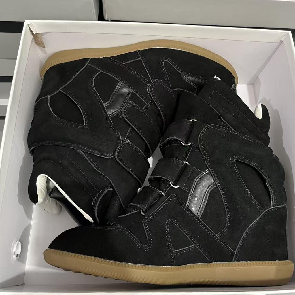 New Inner Height-increasing Shoes Women's High-top Color Matching Round Head Flat-soled Casual Shoes Versatile Velcro Sneakers Women