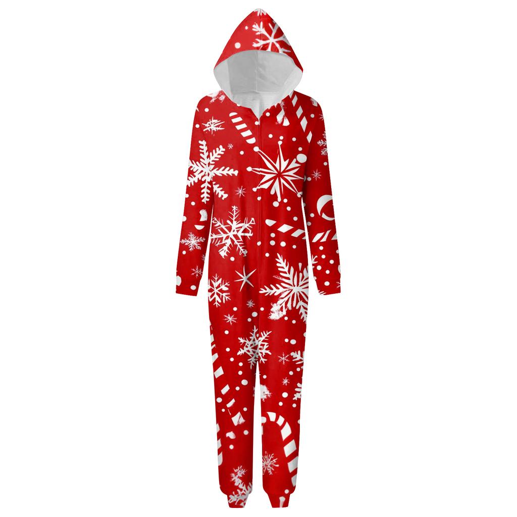 Christmas Print Family Matching Hooded Long Sleeved Zippered Jumpsuit Set