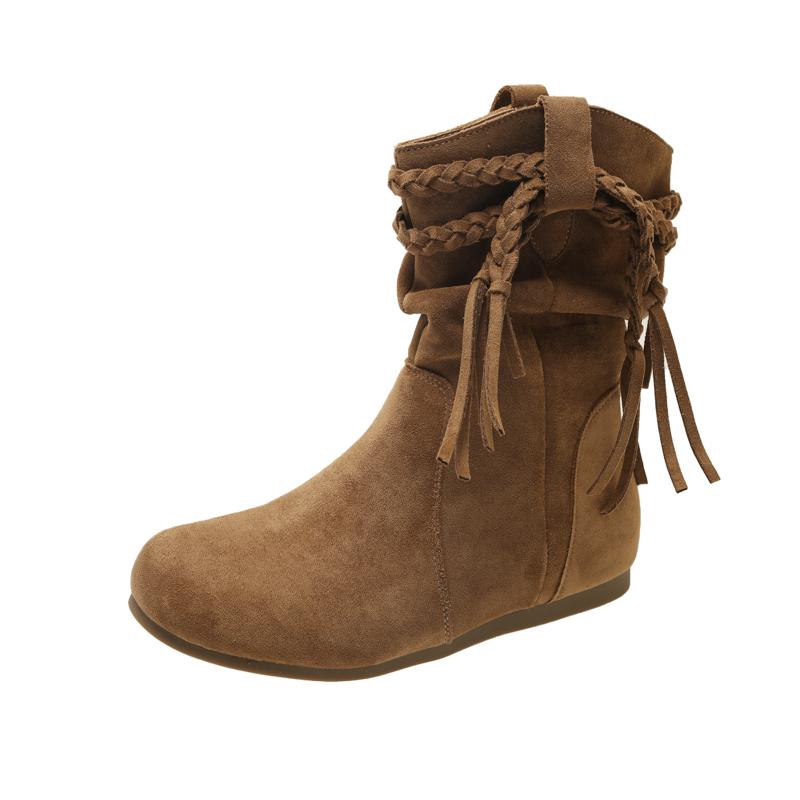 Fashion Flat Single Boots Autumn New Round Toe Suede Sleeve Soft Sole Anti-Slip Wear-Resistant Booties