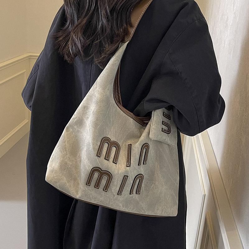 Retro Underarm Bag Women's 2025 New Fashion Casual Handbag Nature Letter Shoulder Tote Bag