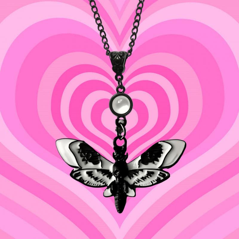 Gothic Black Moth Necklace: Insect Jewelry Halloween Gift