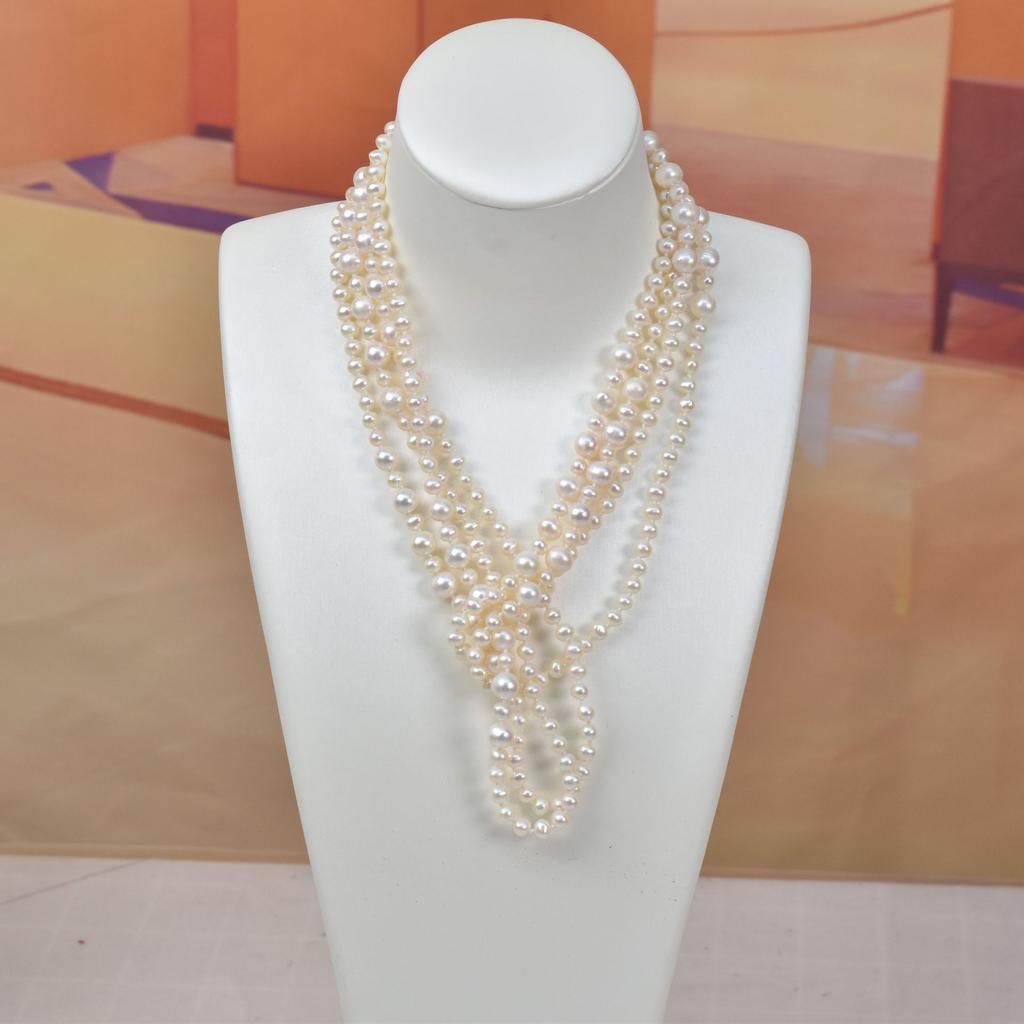 2m Extra Long Freshwater Pearl Sweater Chain for Women, Natural Multi-layer Beaded Versatile Long Necklace