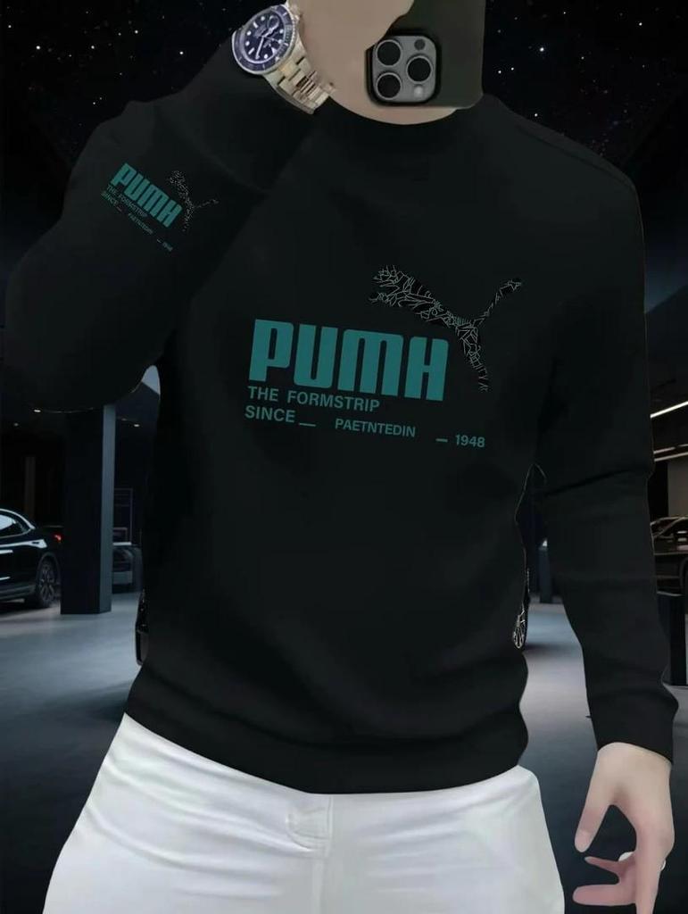 Trendy Herfst/Winter Hoodie voor Mannen met Print - Ronde Hals, Lange Mouwen, Casual Pullover