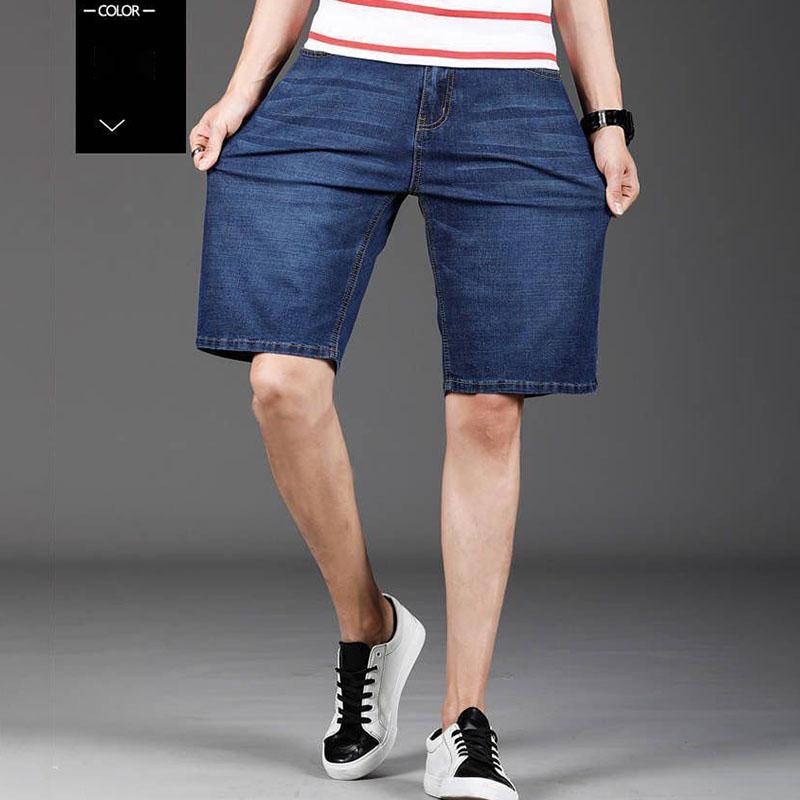 Sommer Tynn Stretch Denim Shorts Herre Rett Løs Casual Stor Størrelse 5 Fem-punkts Bukser Bukser 7-punkts Knebukser