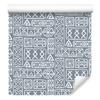 Polynesian Geometric Pattern Wallpaper Light Gray and Blue 50x1000