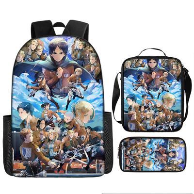 Attack Giant School Bag Anime Men's and Women's Backpacks Student Large Capacity Outdoor Leisure Travel Bag Three-piece Set