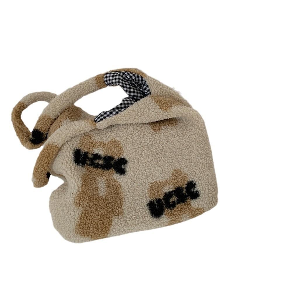 Stylish Plush Teddy Bear Tote Bag Soft Lambswool Large Capacity Everyday Purse