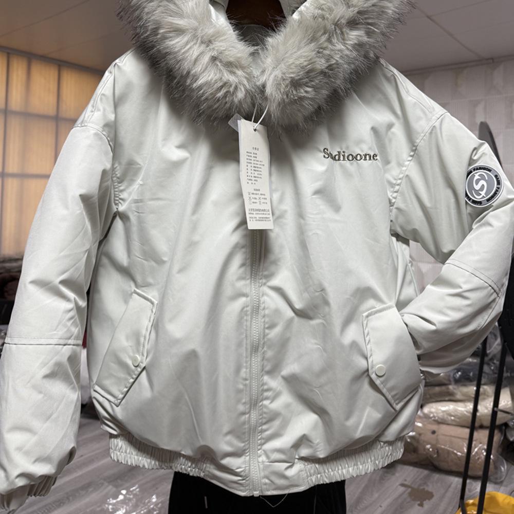 Mint Green Retro Fur Collar Parka - Thick Winter Coat for Women, Students, and Couples