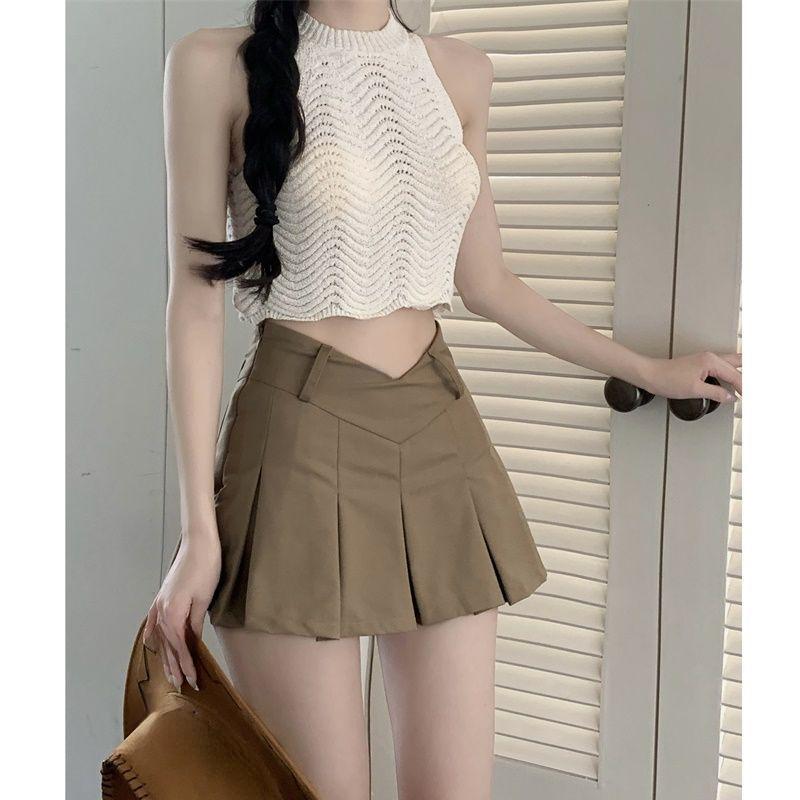 HOUZHOU плиссированная мини-юбка женская V-образная с низкой посадкой лето 2023 — фото 4