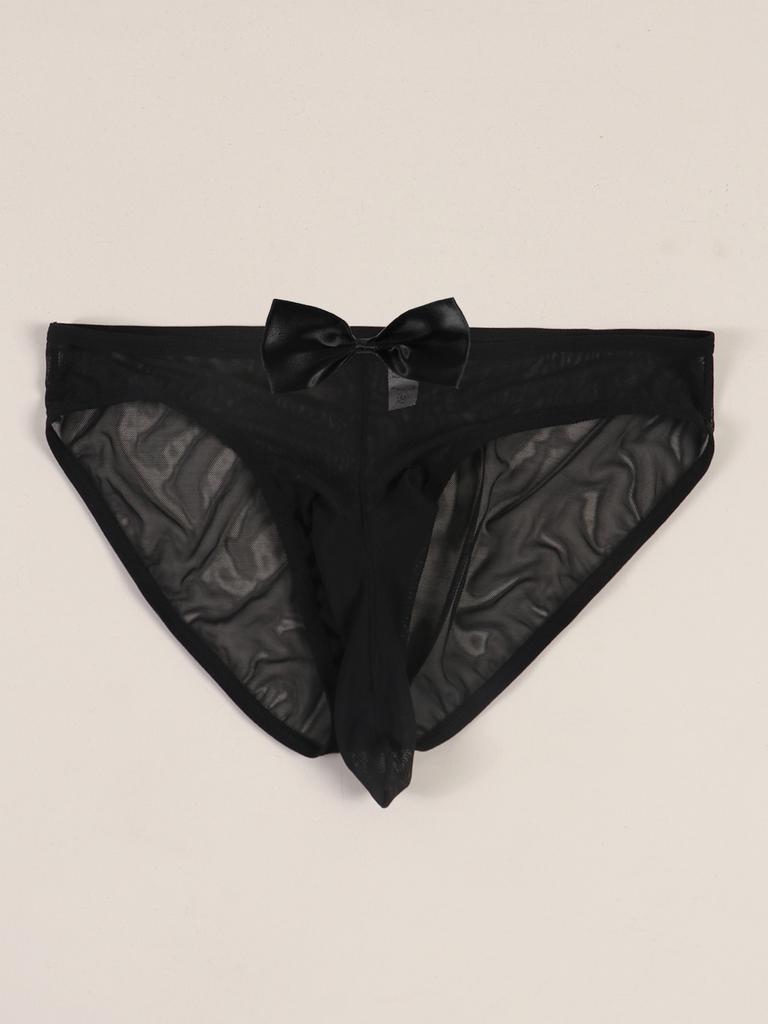 Butler Waiter Cosplay Lingerie Men'S Bow Briefs Sexy Oil Glossy Elephant Nose Panties Elastic Sheer Separate Pouch Underwear