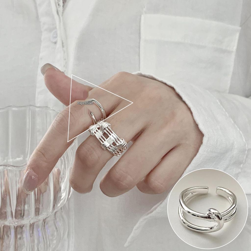 Korean Retro Geometric 925 Silver Plated Open Ring for Women