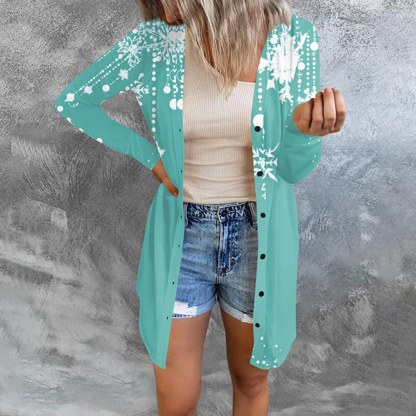 

Длинный рукав Женский ретро принтованный топ Легкий базовый свободный жакет Кардиган Повседневные рубашки Рождество XL