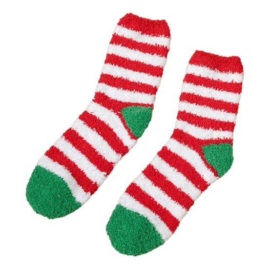 Yousheng 1 Pair Christmas Socks Snowmen Reindeer Santa Claus Bell Pattern Mid-tube Socks Coral Fleece Warm Thermal Socks