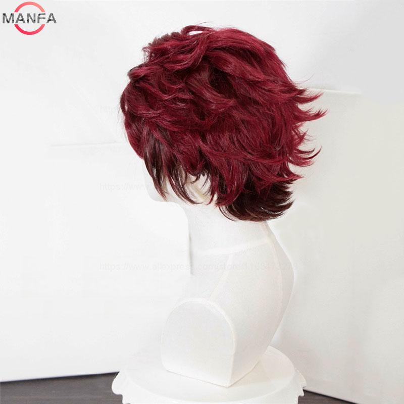 Anime Tanjiro Kamado Cosplay Perücke Kurz Kastanienbraun Hitzebeständig Synthetisch Anime Perücken + Perückenkappe