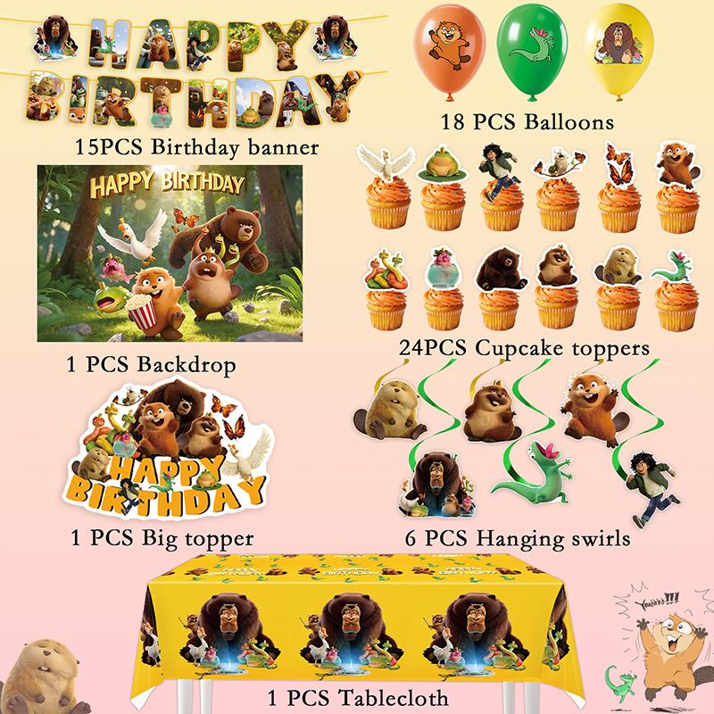 Beaver Birthday Decorations Beaver Party Accessories Cups Ballons Plates Birthday Party Backdrops Hot Anime Decorations