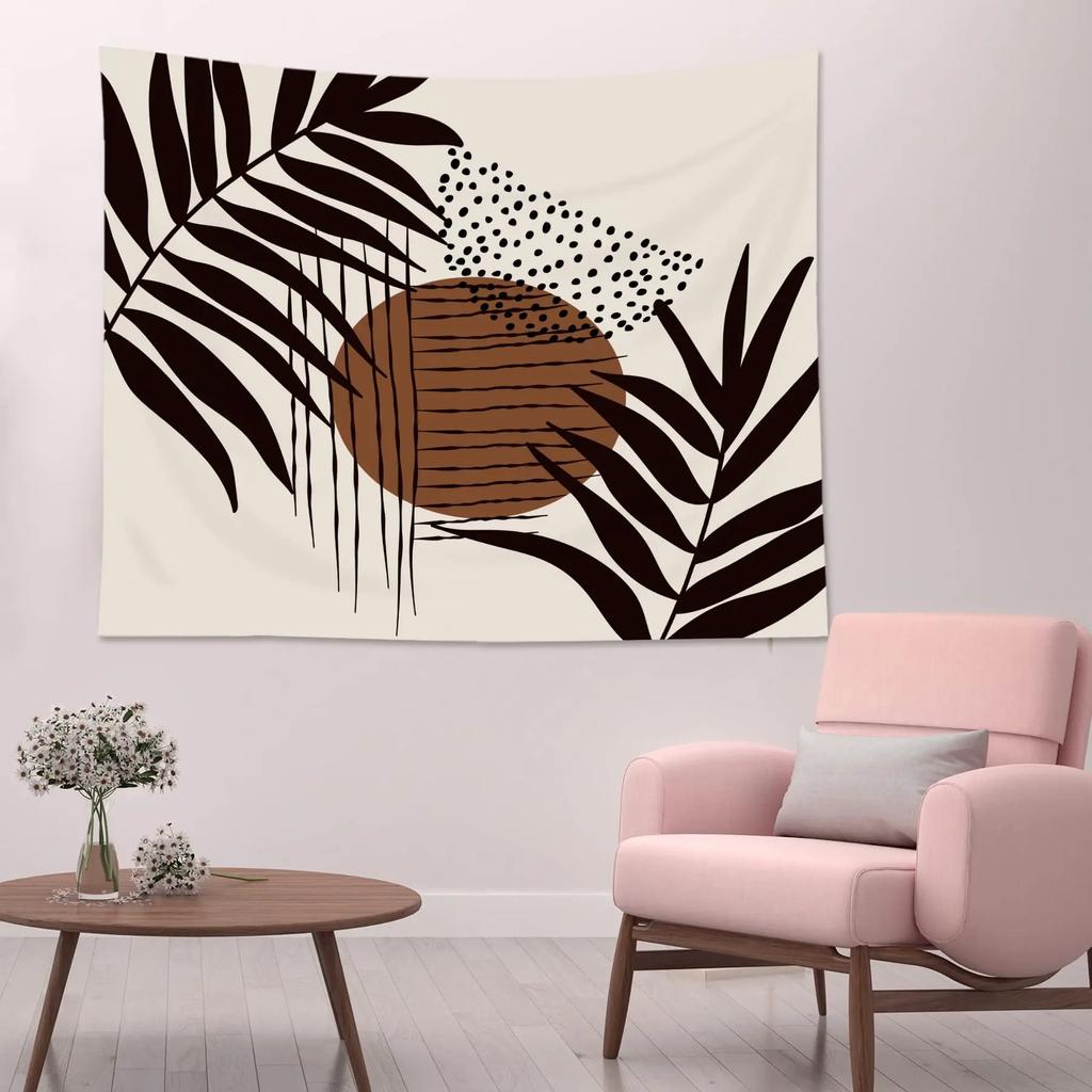 Abstract Sun Leaves Brown Geometric Wall Hanging Tapestry Vintage Simple Boho Palm Bedroom Dorm Living Room Wall Art Home Decor