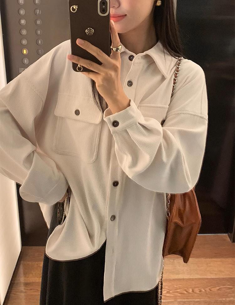 

Женская куртка-рубашка из вельвета в стиле ретро — повседневная, высококачественная, свободного кроя для осени и зимы. Medium кремовый/абрикосовый