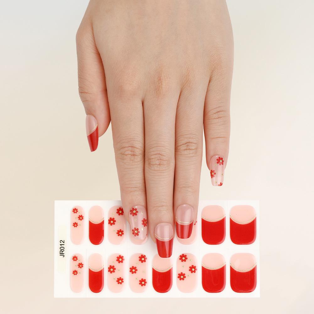 New Semi-Cured UV Gel Nail Stickers - 16 Finger Set with Light Therapy Curing Lamp for Full Nail Coverage