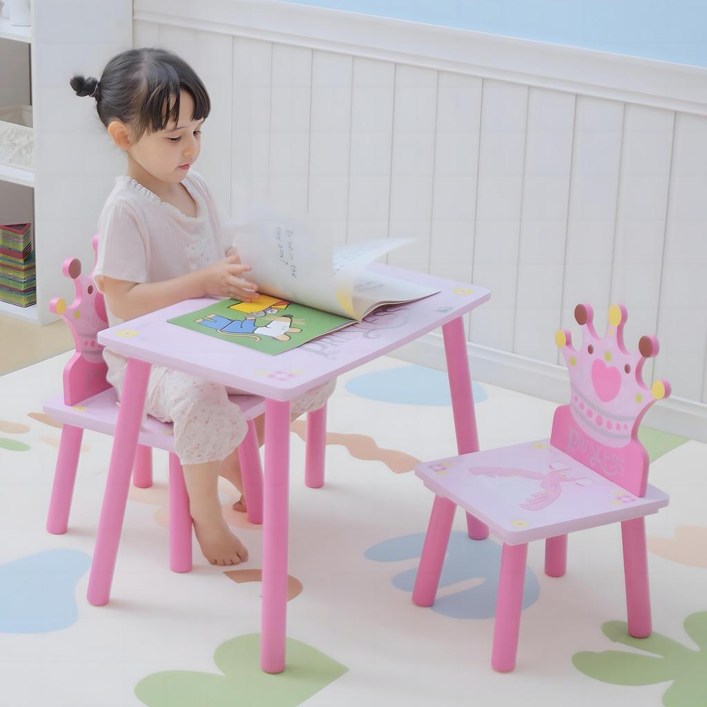 3 Stück Kinder- und Tisch-Stuhl-Set Prinzessin & Krone Thema Hausmöbel Schönes Geschenk 2-4 Jahre Rosa