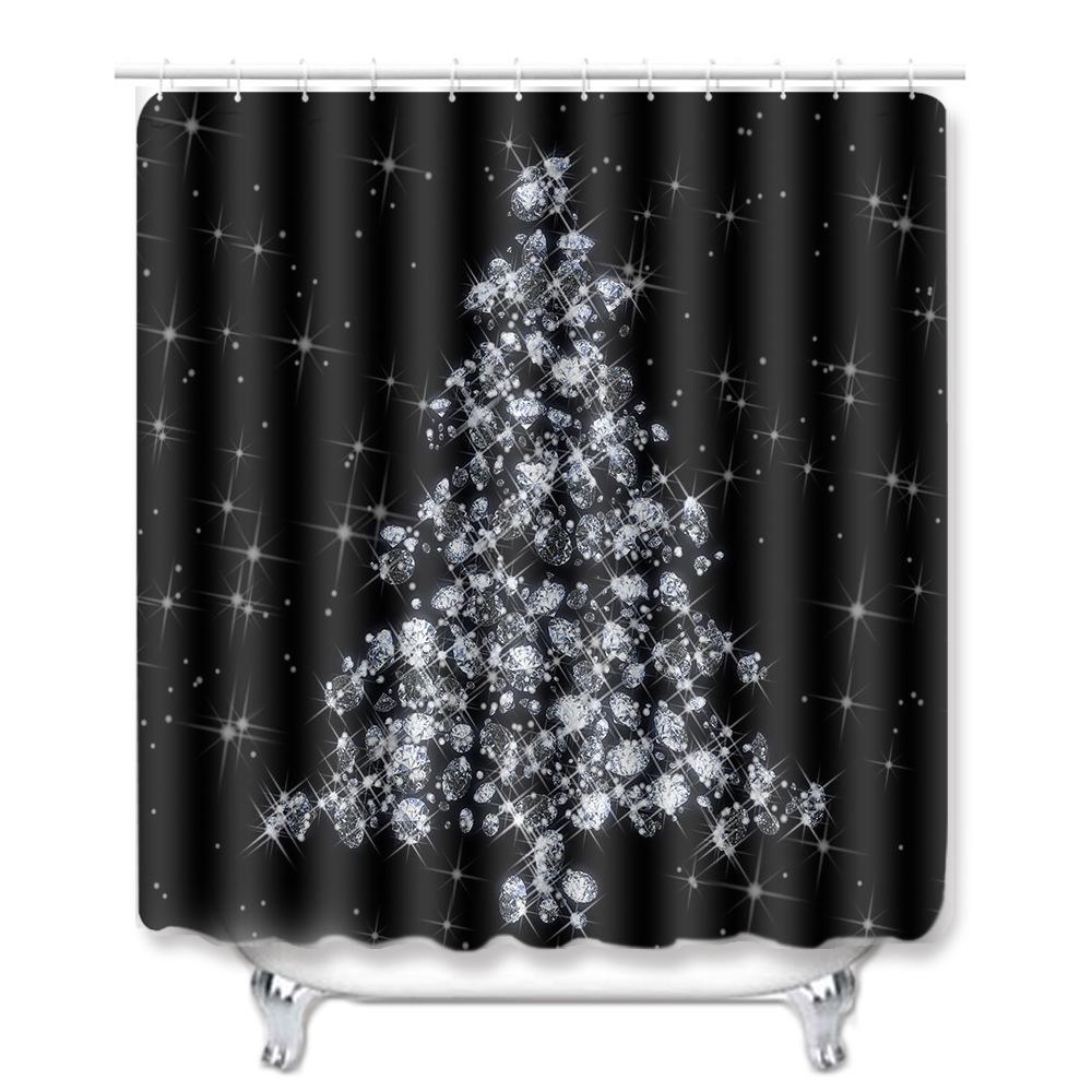 Christmas Shower Curtain Floor Mat Combination Four-Piece Set Bathroom Toilet Carpet Shower Room Mat Foot Mat