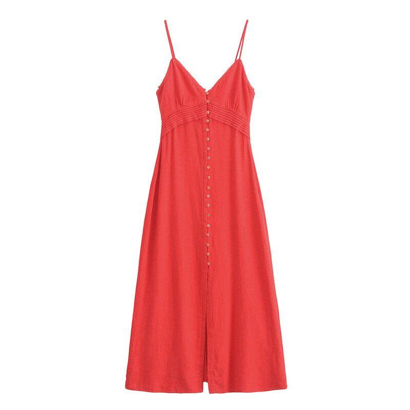 

Женское модное летнее льняное платье-слинг Red XS