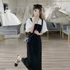 Black strap dress, summer dress, with a complete set of small tea clothes, and a two-piece set for the female lead of Korean dramas.