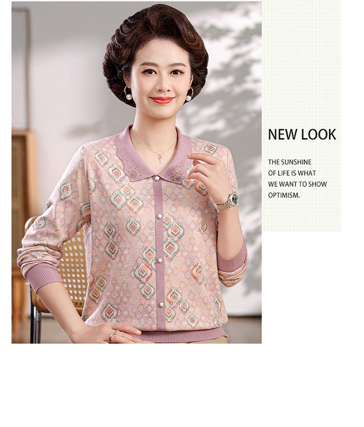 Elegant Spring Long-Sleeve Lapel T-Shirt for Stylish Middle-Aged Women