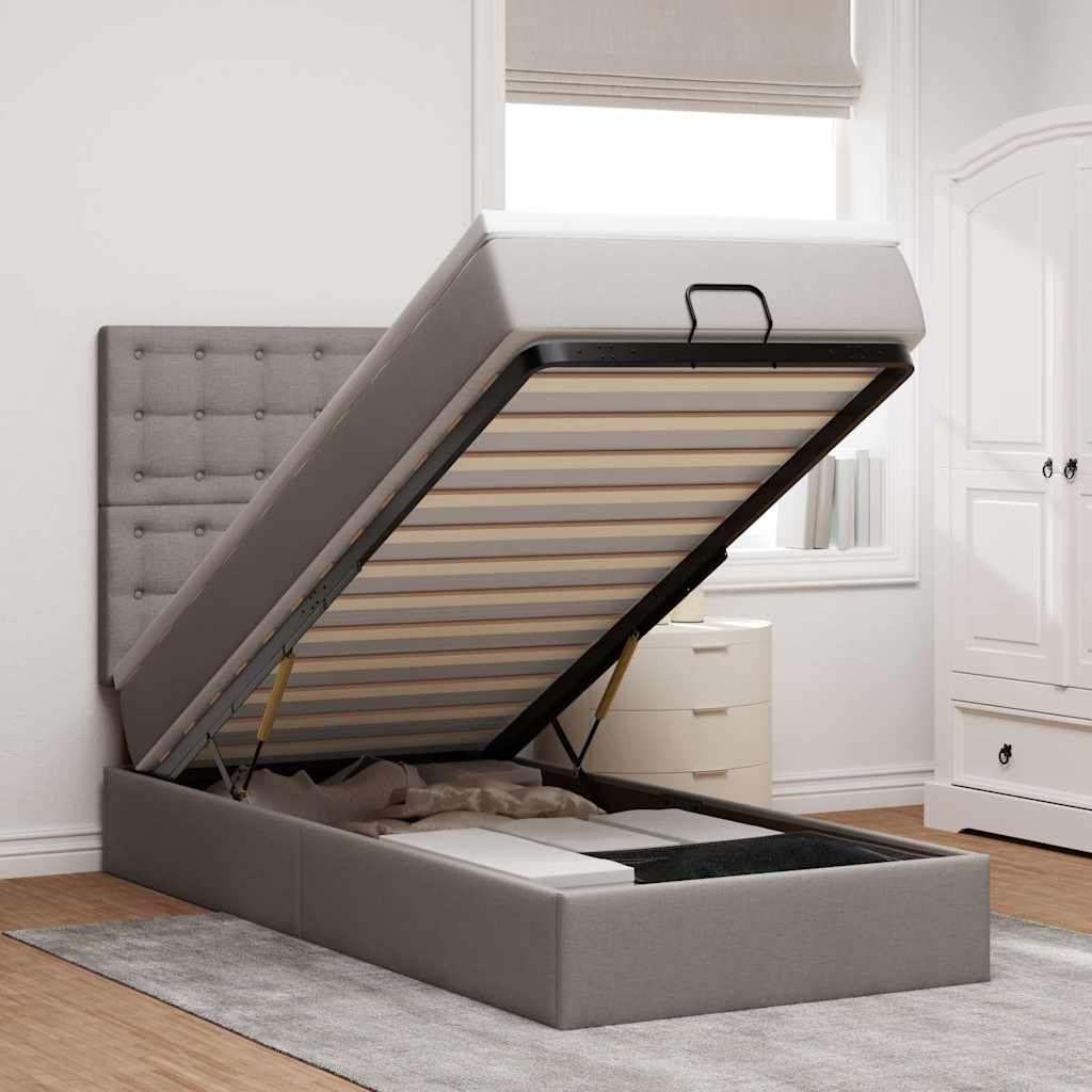 Ottoman Bed with Mattress Taupe 100x200 Cm Fabric